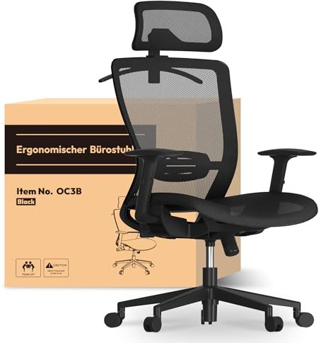 FLEXISPOT OC3 Ergonomic Office Chair Executive Mesh Office Chair Swivel Height Adjustable Seat Headrest Armrest Lumbar Support Caster Wheels Task Chair Mesh Seat Computer Office Desk Chair Charcoal