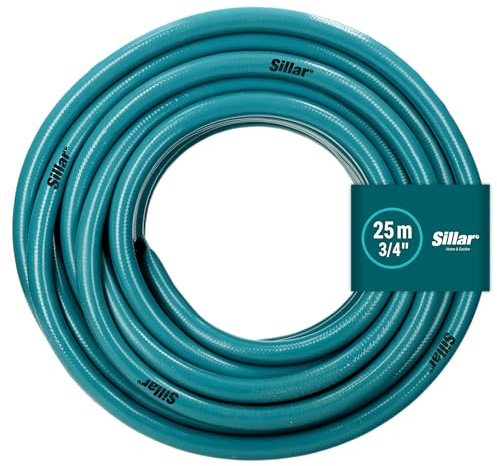 Sillar Manguera de jardín 3/4 30m, Manguera de jardín flexible PVC, 4 capas, Resistente a la abrasión y a los rayos UV, Ligera, Resistente a la intemperie, Presión 8 bar