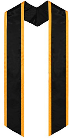 GraduationMall Plain Graduation Honor Stole Angled End Black With Gold Trim Unisex Adult 72 Long