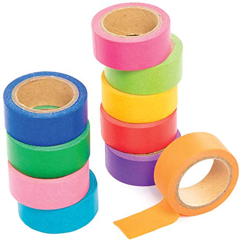 Baker Ross AT794 regnbågsfärger washitejp – 10-pack, klibbiga och dekorativa för korthantverk, scrapbooking och konst och hantverk för barn