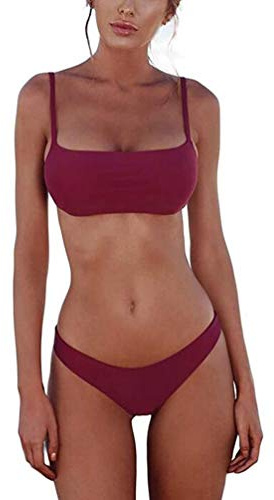 Ensemble De Bikini Femme Push Up Bustier D'été Deux Pièces Unique Maillot De Bain Sportif Rembourré Bikini De Plage Tankini (Bordeaux,S)