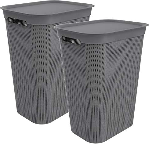 Rotho Brisen 2er-Set Wäschesammler 50l mit Deckel und 2 Griffen, Kunststoff, anthrazit