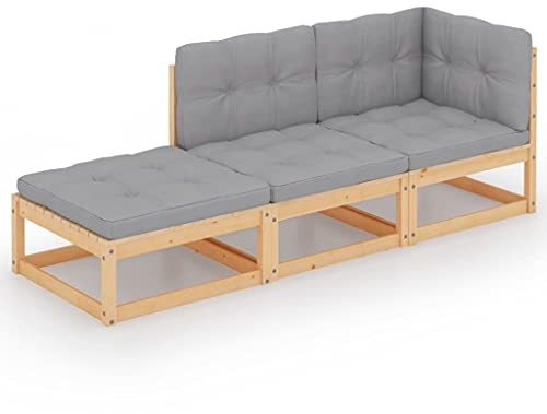 vidaXL Garten Lounge Set 3-TLG., Gartenmöbel Set Sitzgruppe für Garten Terrasse Balkon, Modular Sofa Garnitur mit Kissen, Loungemöbel, Kiefer Massivholz