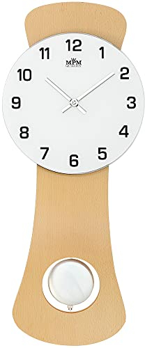 MPM Quality Design Pendeluhr, Dunkle Wanduhr Aus Holz, Glas und Metall, Modern Mit Präzisem Quarz-Schrittmotor, Große Uhr Mit Pendel für Wohnzimmer