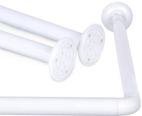 MERCURY TEXTIL- Barra de cortina de Ducha en forma de L o L+U, Universal, Fácil Instalación, Barra de Acero Inoxidable. (Modelo L+U, Blanco)