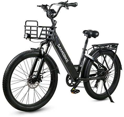 SAMEBIKE Bicicleta eléctrica 26 Fatbike Bicicleta Montaña Ebike, 48V/14Ah Batería, 7 Vel,Pedal Assist, (Negro)