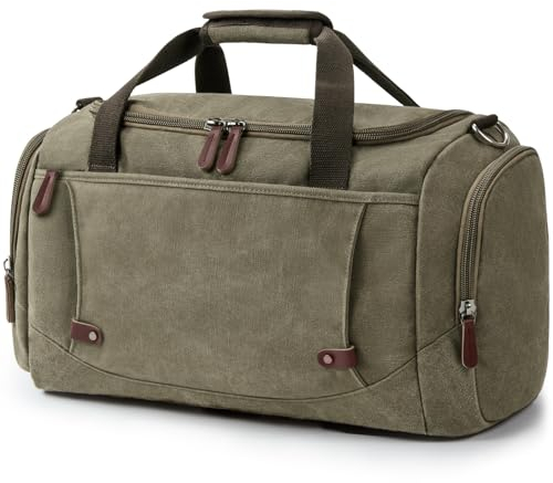 Virklyee Reisetasche aus Segeltuch 40L Vintage Reisetasche Großen Kapazität Wochenend Tasche, Retro Leinwand Seesack Geeignet für Reisen, Camping, Sport, Geschäftsreisen (Militärgrün)