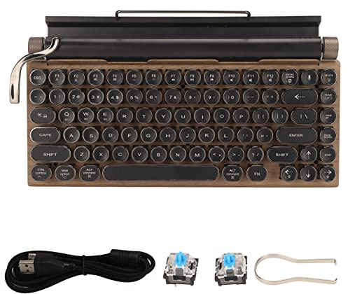 Tastiera Meccanica Vintage per Macchina da Scrivere Retro 83 Tasti Bluetooth Wireless con Cappuccio Rotondo in Metallo per PC Desktop