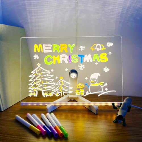 Pletmin Lavagna acrilica cancellabile a secco con luce 30,5 x 20,3 cm, lavagna LED con colori, come promemoria luminoso a LED per lettere e messaggi, lavagna bianca con 7 colori penna