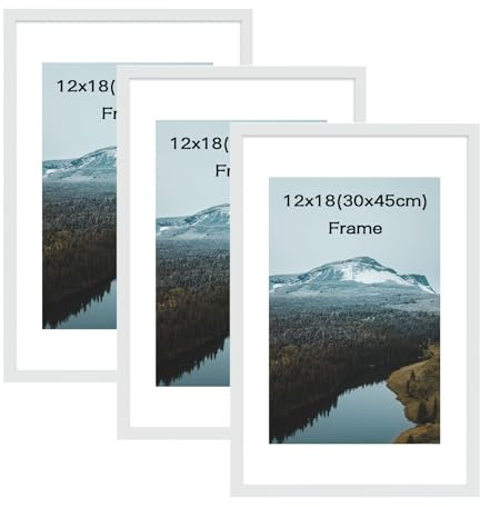 kollyseek Set of 3 30x45cm Picture Frame with Acrylic Glass 12x18in Photo Frame for Hanging and Display Modern Decorative Poster Frame for Desktop/Wall Mounting（White）