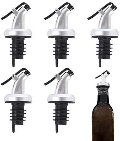 5 Pcs Bec Verseur Huile d'olive,Alcool Bouchon,Doseur Argent,Bouteille Olive Distributeur Becs Refermable,for Pratiques Avec en Caoutchouc Huilier et Polyvalents,Dosage Précis Verseurs Pour Bouteille