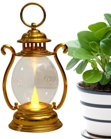 Lámpara pequeña vintage – Linterna portátil retro con pilas |: PP y otros materiales Luz nocturna decorativa para dormitorio, salón, patio al aire libre, camping