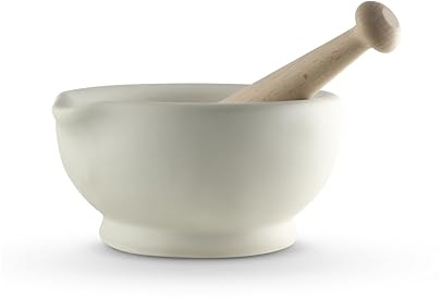 Milton Brook Vitrified Porcelain Pestle and Mortar Set for Grinding and Crushing Herbs, Seeds and Nuts, Size 6, 20cm Diameter, White