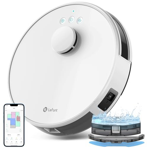 LEFANT M1 Robot Aspirapolvere Lavapavimenti con Mappatura, Navigazione LDS, Mappatura Multistrato, 150 Minuti, 5500pa, No-go Zone,Aspirapolvere Robot Adatto a Peli di Animali e Pavimenti Duri, Bianco