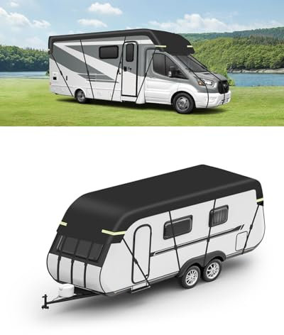 SUPAREE Funda de Autocaravana Funda Caravana Impermeable Cubierta Techo Autocaravana Protección UV Tela Oxford 210D con Tiras Reflectantes 5.5x3m