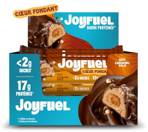 JOYFUEL - Barre Protéinée Cœur Fondant - Goûts Caramel Salé - <2g de sucre - 17g de protéines - 12 barres X 50g