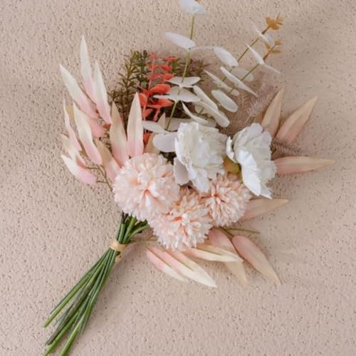 OUKEYI Bulk falska mini krysantemum, konstgjorda falska blommor växter sidenblomma, maskrosbuketter arrangemang dekorationer plast blommor för matsal bröllopsbuketter dekor (champagne)