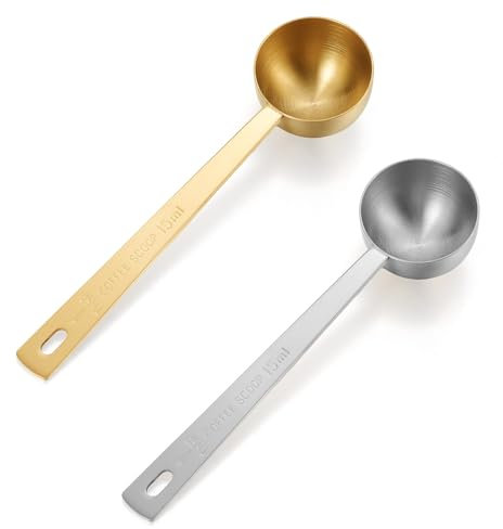 Nogeqi 2 Stück 15ml Edelstahl Kaffeelöffel Portionierer, Kaffeedosierlöffel Dosierlöffel Rund mit Langem Griff, Kaffee Löffel Kaffeelot Kaffelöffel von Zucker Losen Tee Gewürze (Silber, Gold)
