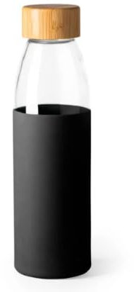Botella Agua de Vidrio con Tapa de 700ml, Vidrio de Borosilicato Con Tapa de Bambú - Funda de silicona, Sin BPA, Reutilizable | Ideal para La Oficina, El Exterior, La Escuela – Negro
