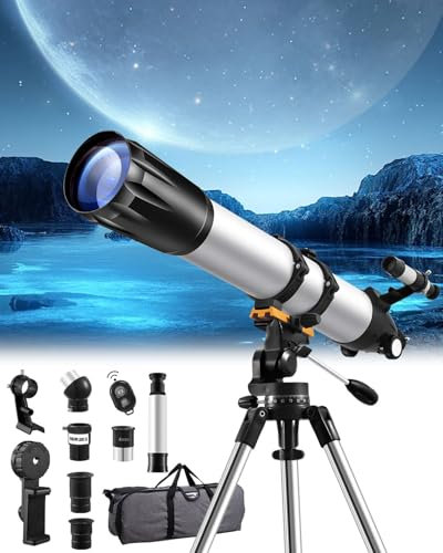 Bellanny Teleskop, Astronomie Teleskope für Erwachsene - 90mm Aperture 900mm Tragbares Reiseteleskop für Anfänger & Kinder, Linsenteleskop mit Stativ,Telefon Adapter,Fernbedienung,Mondfilter, Rucksack