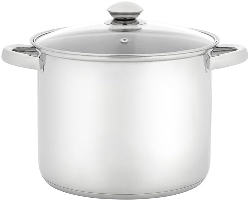 Judge Essentials Polished Stainless Steel Stock Pot with Lid, 6.5L, 22cm Large Induction Pot, Suitable for All Hob Types, Oven and Dishwasher Safe