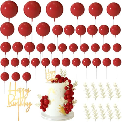 MIAHART Ball Cake Toppers Boho Grass Cake Topper Ball Cake Decoration for Birthday Wedding Baby Shower Party Decorations Boho Themed Party Supplies (Red)