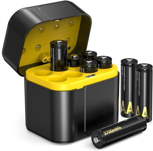 SURFOU Wiederaufladbare Lithium AA Akkus 8-Pack mit Ladegerät, 1.5V 3700mWh Hohe Kapazität, Bis 2000 Ladezyklen Mit Aufbewahrungsbox Kompatibel mit Blink Außenkamera, Spielzeug & Mehr