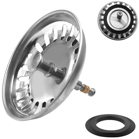 Ø 79mm Coladores Fregadero de Acero Inoxidable, Colador de Drenaje Universal para Fregadero de Cocina con Pasador Ajustable, Upgraded Kitchen Sink Plug Strainer, Tapón de Desagüe