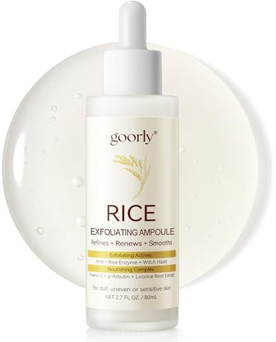 White Rice Peeling Ampoule Exfoliating Serum 80ml, Peel Shot Glow Exfoliating Face Serum, Soft Exfoliating Body Scrub Dead Skin Cells, Whitehead Blackheads Remover for All Skin Types korean skin care