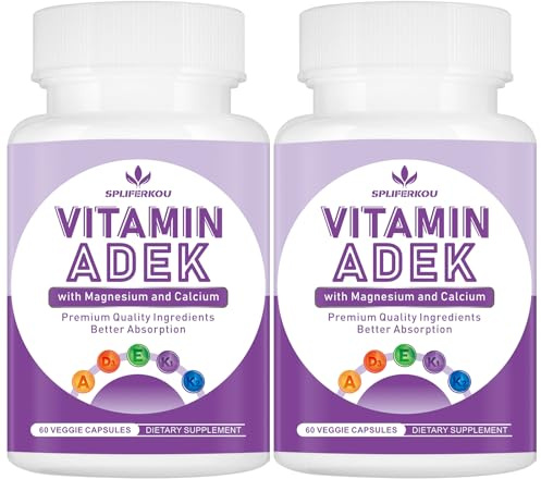 Spliferkou ADEK Vitamins Supplement, Vitamin A + Vitamin D3 + Vitamin E + Vitamin K1 + Vitamin K2, ADK Vitamin Supplement with Minerals and Antioxidants, Gluten-Free, 120 Capsules