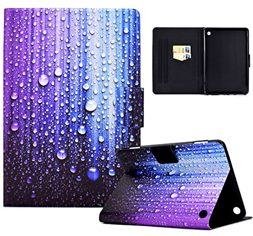 Mldjomid Custodia Protettiva Compatibile con 8 Amazon Fire HD 8 (12./10. Generazione 2024/2022/2020), PU Intelligente Cover per Tablet Flip con Supporto e Slot per Scheda, Gocce D'acqua
