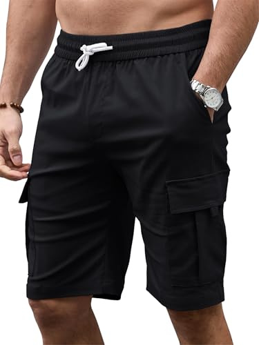 Tolaler Pantalones Cortos Hombre Cargo Shorts Bermudas Verano Casual Elásticos con Múltiples Bolsillos Trabajo Playa