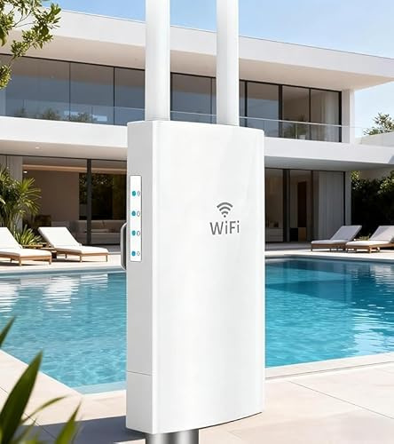 WONLINK Punto de Acceso Inalámbrico, Repetidor WiFi para Exteriores, Amplificador WiFi de AC1200 Doble Banda con 2 Puertos Gigabit Ethernet, Compatible con los Modos Repetidor/Ap/Router, IP66