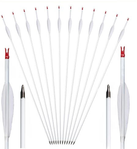 PHILOCS 12 pz Tiro con Arco Flechas de Caza Spine 600 Flecha de Carbono-Puro 4 Pluma Natural Blanca para Arco Compuesto/Recurvo Práctica de Tiro y Caza