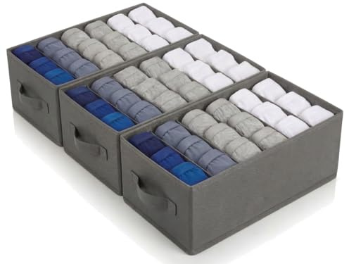 edihome, Organizador Armario, Separadores de Cajones para Camisetas y Ropa Interior, con Compartimentos, Cajas Organizadoras Armarios (Gris Oscuro, Pack 3-6 Compartimentos)