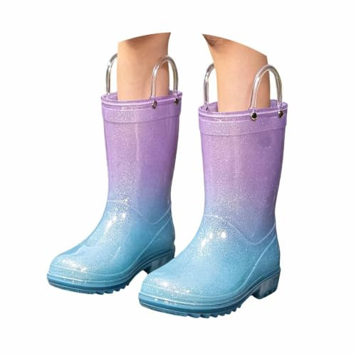 Stivali di gomma da ragazza, trasparenti, arcobaleno, antiscivolo, in PVC trasparente, con design arcobaleno, suola antiscivolo, impermeabili, gambale medio, per bambini da 2 a 10 anni, viola chiaro
