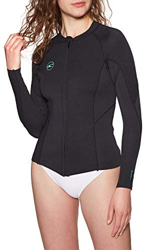 O';Neill Womens Reactor II 1,5 mm Neopren-Neoprenanzugjacke mit Reißverschluss vorne in Schwarz - Leicht dehnbar und atmungsaktiv