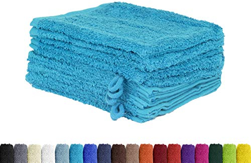 BaSaTex 10er Pack Waschhandschuhe aus 100% weicher und saugstarker Baumwolle | Öko-Tex Made in Green | Waschlappen Set 15x21 cm | Farbe: Türkis