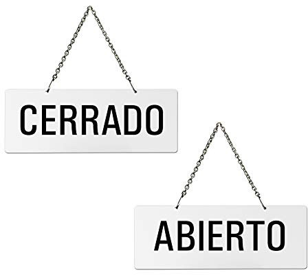 Cartel Doble para Colgar | Melamina Blanco | Abierto Cerrado | 175x65 mm No.31209-W