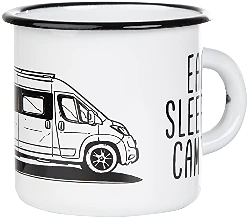 MUGSY Emaille Tasse, Wohnmobil & Campervan Motiv, 300ml, Camping Tasse, bruchfest & leicht