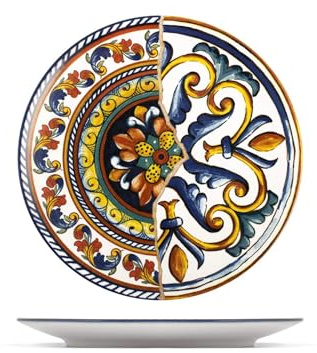 H&H Positano – Set 6 Piatti Piani in Stoneware, Ø 26 cm – Design Mediterraneo con Decoro Maiolica/Mosaico – Resistenti, Colorati, Ideali per Portate Principali