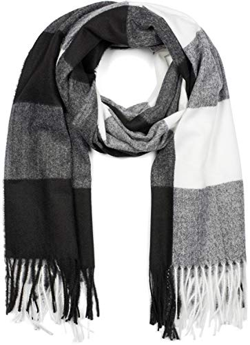 styleBREAKER Unisex weicher Karo Schal mit langen Fransen, bunt kariert, warme Winter Stola mehrfarbig 01017110, Farbe:Schwarz-Weiß
