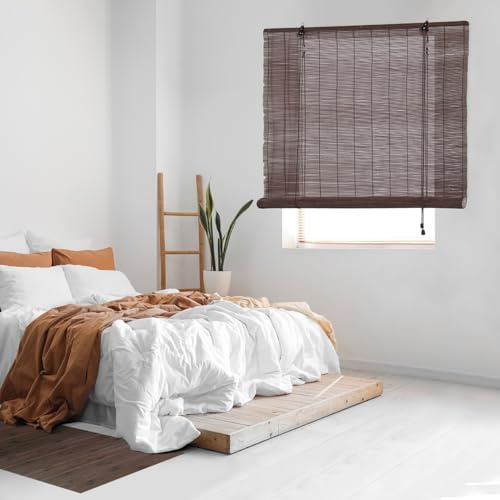 Estores enrollables de Bambú Natural Premium de cañas translúcidas Diseño Rústico para Ventanas y Puertas instalación a Pared o Techo Fácil de Limpiar con un paño húmedo Oscuro 60x175 cm STORESDECO