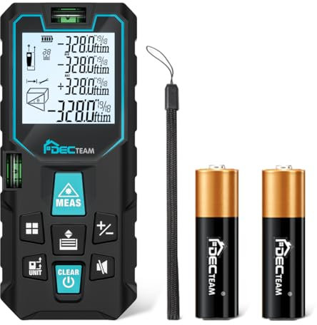 Télémètre Laser 100m, DECTEAM Mètre Laser Numérique ±2.5mm avec Rétroéclairage LCD M/in/Ft Plusieurs Modes, IP54 Distance Zone Volume Mesure, 2 Piles & Dragonne, D8-LM100