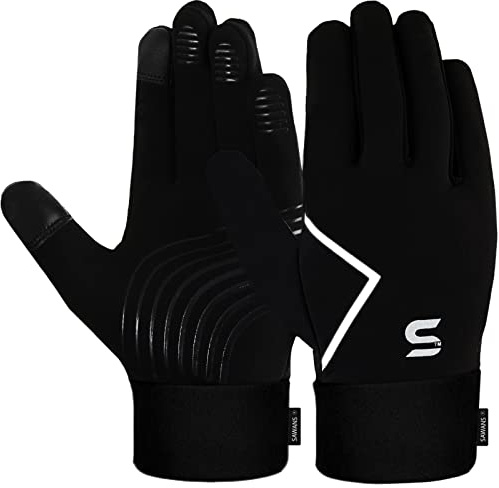 SAWANS Kids Running Sports Gloves Cycling Boys Winter Touch Screen Thermal Children Girls Windproof Outdoor Anti-slip Gloves Warm Bike Riding Football Walking Ski Ages 3-10 (Black, M (7-8 Years))