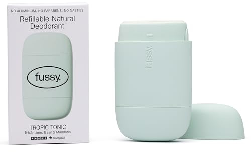 Fussy - Natural Refillable Deodorant - Aluminium Free - 24 Hour Protection - Lime Scent and Mint Green Case - Lime, Basil & Mandarin - Vegan & Cruelty Free - 100% Natural & Effective