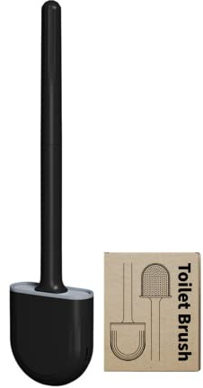 Escobilla de Baño Silicona Estándar | Cepillo Cerdas TPR Flexibles, Secado Rápido, Limpieza WC 360º | Incluye Soporte Escobillero Antigoteo, Montaje Suelo o Pared (1 ud, Negro)