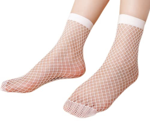 Teogneot 5 paia Calze a rete da donna calze corte lisce alla moda, taglia unica elegante,Bianco