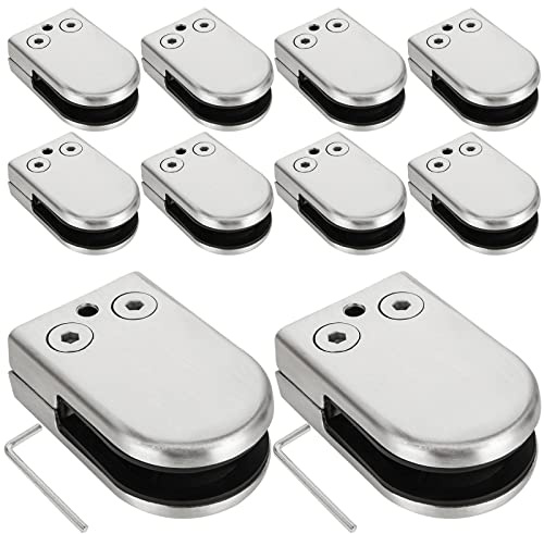 LOLYSIC 10 Pcs Glass Clamps, 10mm - 12mm Glasses Balustrade Clamps, Adjustable 304 Stainless Steel Glass Brackets for 10mm 12mm Balustrade Staircase Handrail Panels