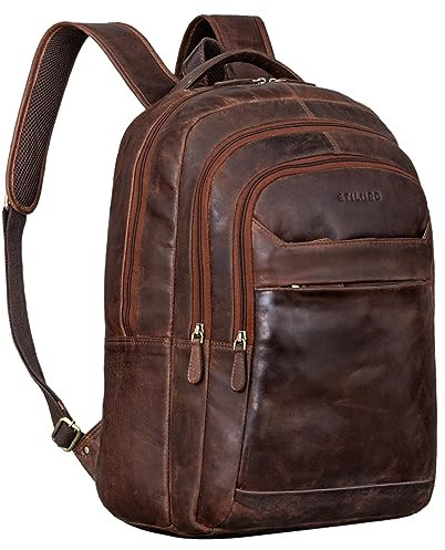 STILORD 'Keno' Leder Rucksack mit Laptopfach 15,6 Zoll Business Rucksack Herren und Damen Bürorucksack Lederrucksack Office Bag Leder, Farbe:zamora - braun